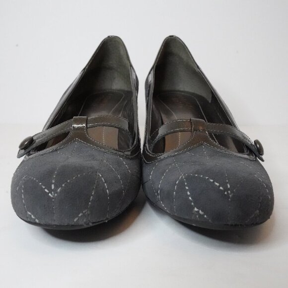 Franco Sarto, Mary Jane Kitten Heel Vintage Style Suede Pumps, Gray, Grey - Picture 3 of 7